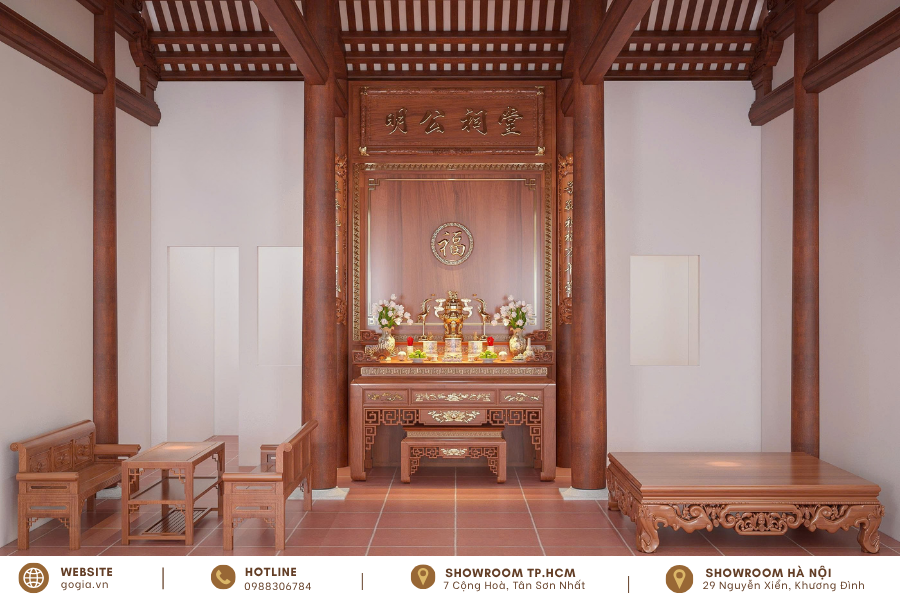 Mẫu phòng thờ biệt thự phong cách truyền thống