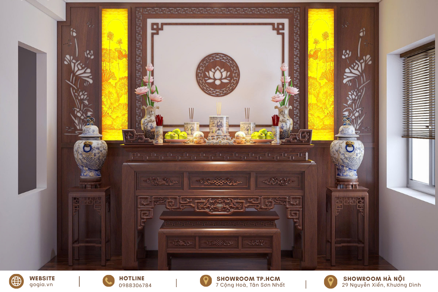 Mẫu phòng thờ biệt thự trên tầng cao