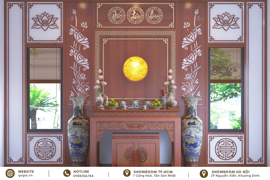 Mẫu phòng thờ biệt thự có bàn cơm